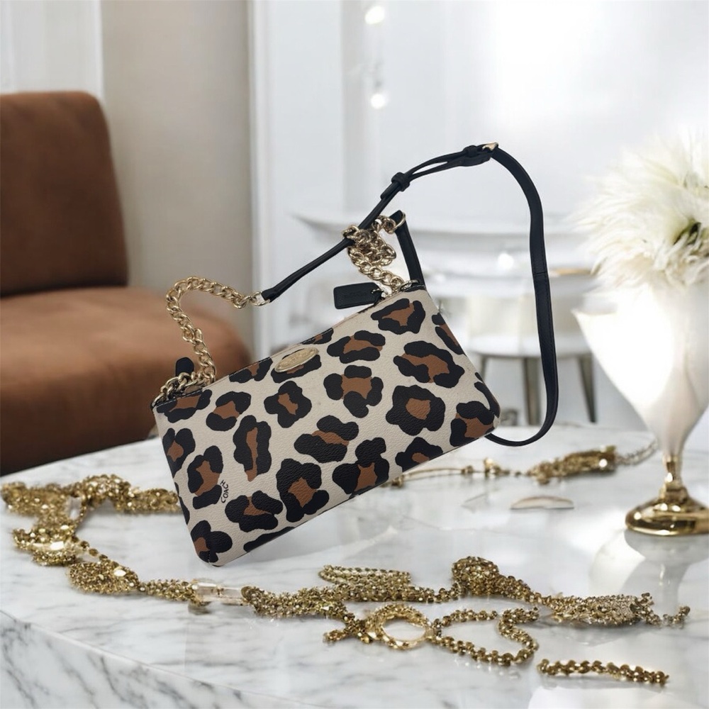 Leopard Print Women's Bag with Gold Accents